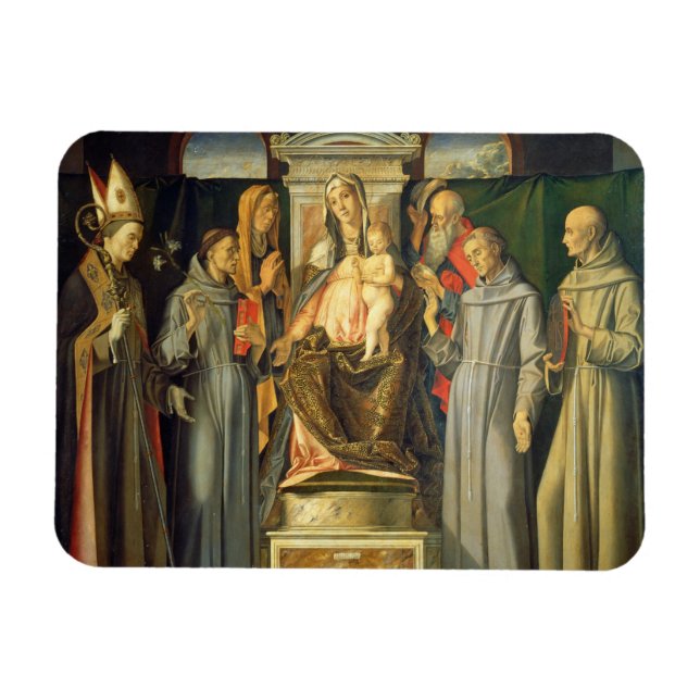 Imán Madonna Enthroned, 1480 (petróleo en el panel) (Horizontal)