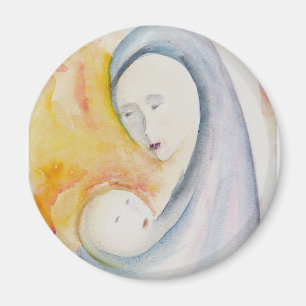 Imán Madonna y Niño Natividad Moderna Acuarela