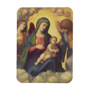 Imán Madonna y niño y niño en la gloria, c.1520 (aceite