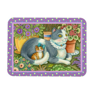 IMÁN MADRE CAT Y KITTEN, FLORES DE PUNTO, BOWS Y LACE