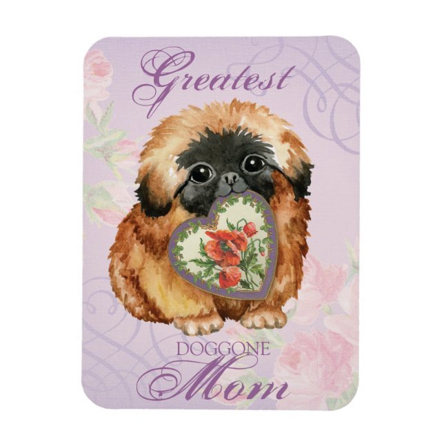 Imán Madre del corazón de Pekingese (Vertical)