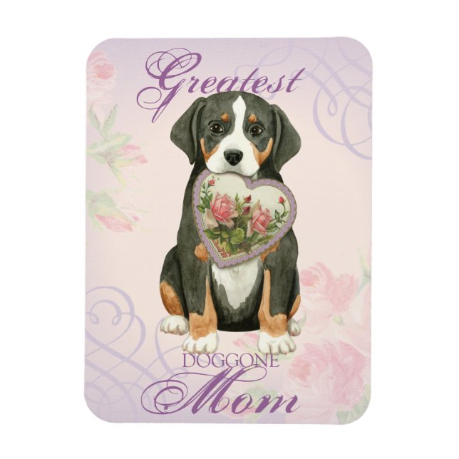 Imán Madre del corazón del perro de la montaña suiza (Vertical)