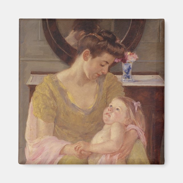 Imán Madre e hijo con una bufanda de Rosa | 1908 (Frente)