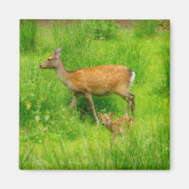 Imán Madre e hijo - venado en barbecho con niño