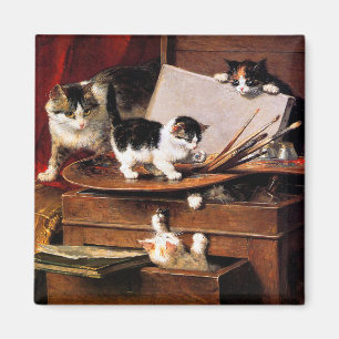 Imán Madre gata y gatitos en la mesa