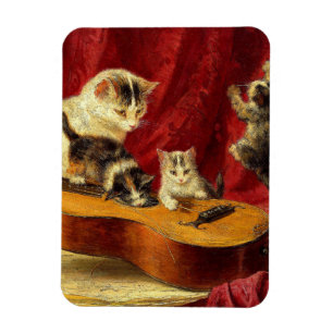 Imán Madre gata y gatitos jugando con guitarra