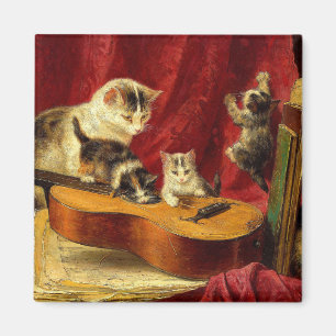 Imán Madre gata y gatitos jugando con guitarra