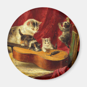 Imán Madre gata y gatitos jugando con guitarra