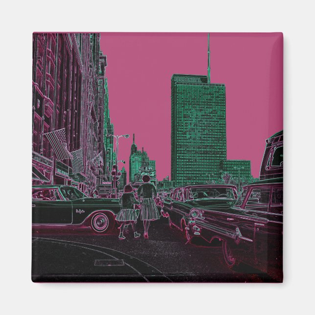 Imán Madre hija Comprando Michigan Ave Chicago 1961 (Frente)