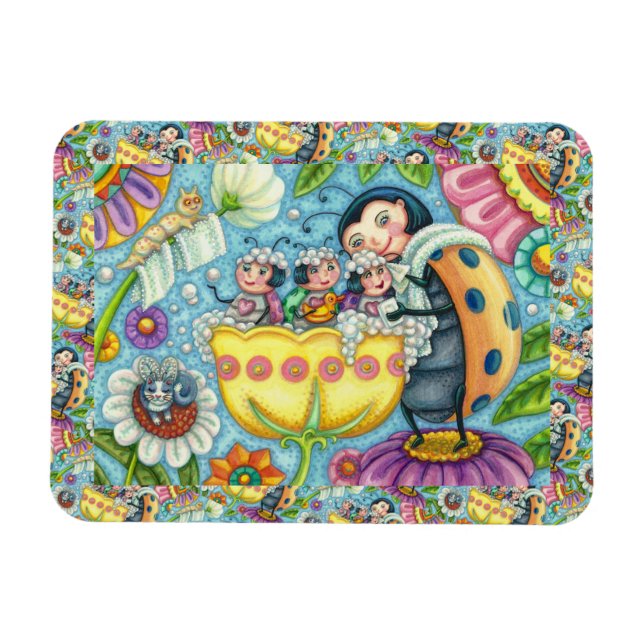 IMÁN MADRE LADYBUG Y NIÑOS, BAÑO DE BURBUJA DE TULIP (Horizontal)