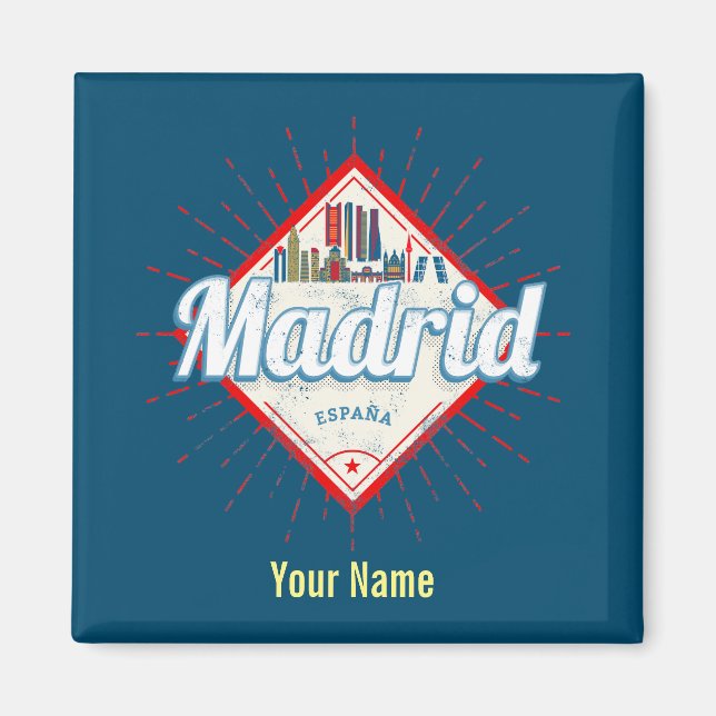 Imán Madrid Capital España Retro Skyline Vintage (Frente)