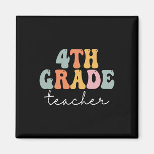 Imán Maestra de 4º Grado Retro Groovy Vintage Primer Dí