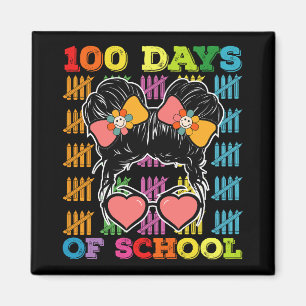 Imán Maestra de moño despeinado de 100 días de escuela