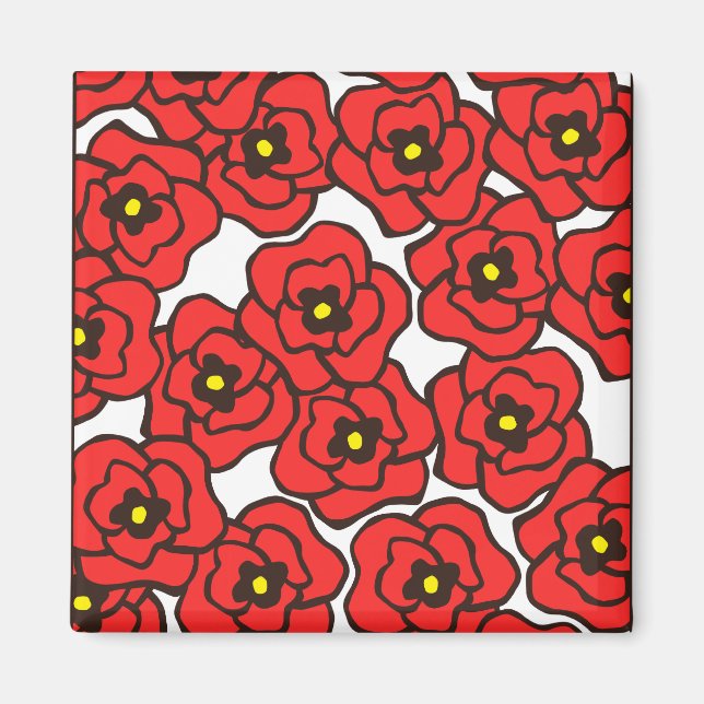 Imán Magenet de impresión floral de pinturas rojas mode (Frente)