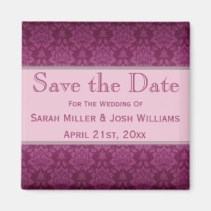 Imán Magenta Damask Save the Date Magnet