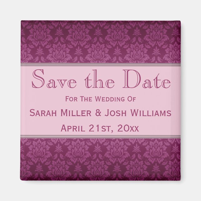 Imán Magenta Damask Save the Date Magnet (Frente)