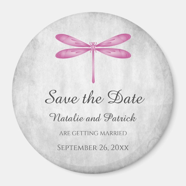 Imán Magenta Dragonfly Save the Date Magnet (Frente)