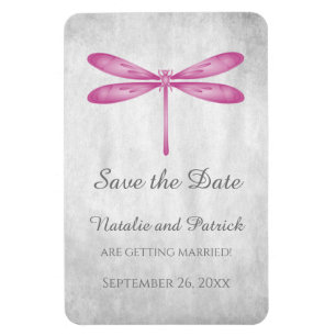 Imán Magenta Dragonfly Save the Date Magnet