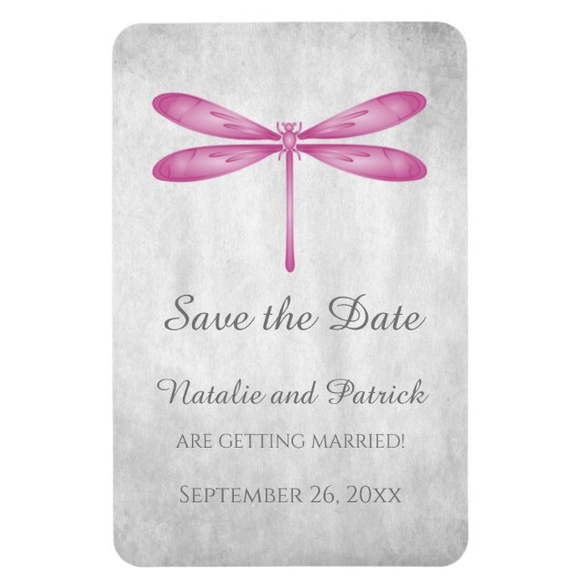 Imán Magenta Dragonfly Save the Date Magnet (Vertical)