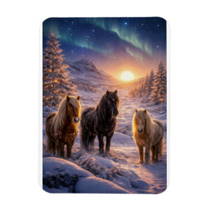Imán Magia del solsticio de invierno con caballos islan