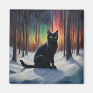 Imán Magia iluminada por la luna: un gato negro en el b