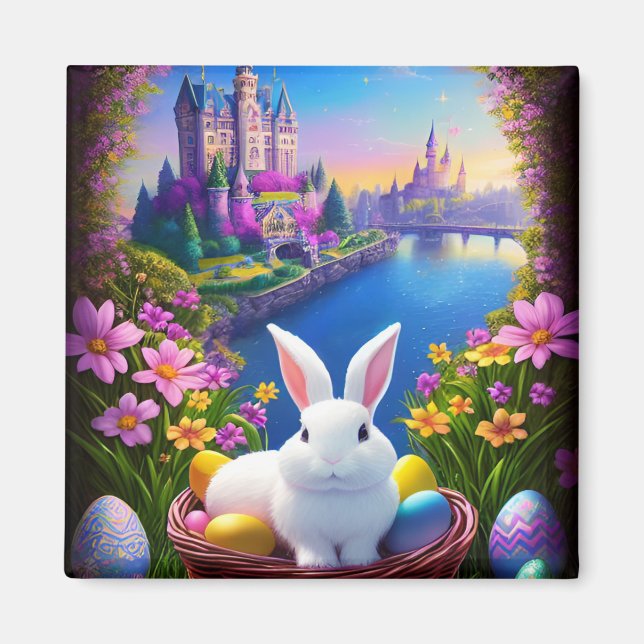 Imán Magical landscape with rabbit and magical castles  (Frente)