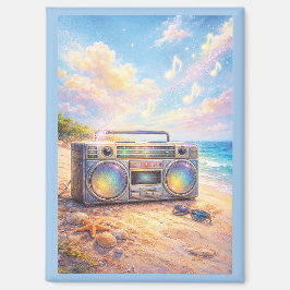 Imán Magical Retro Boombox Playing Music On Beach