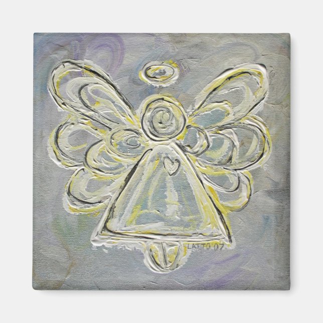 Imán Magnate Ángel de Luz Blanca y Plata (Frente)