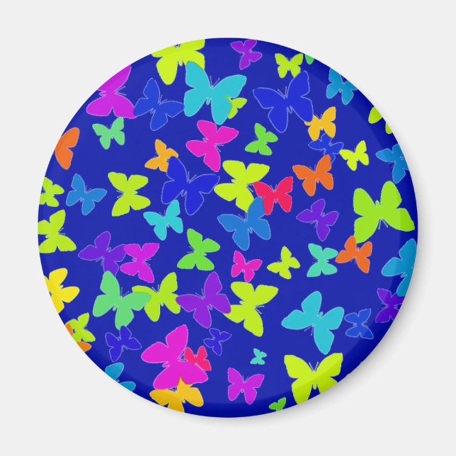 Imán Magnate azul de mariposas brillante (Frente)