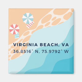 Imán Magnate botón - Coordenadas de Virginia Beach, VA