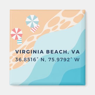 Imán Magnate botón - Coordenadas de Virginia Beach, VA