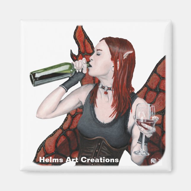 Imán Magnate botón Fantasy Button de botella de vino de (Frente)