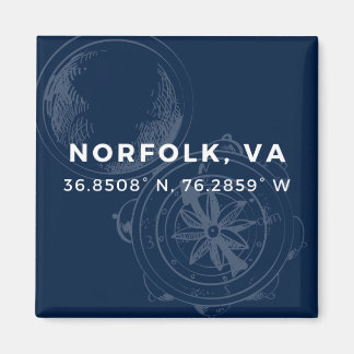 Imán Magnate botón náutico - Coordenadas de Norfolk VA