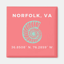 Imán Magnate botón náutico - Coordenadas de Norfolk VA