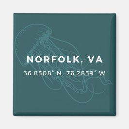 Imán Magnate botón náutico - Coordenadas de Norfolk VA