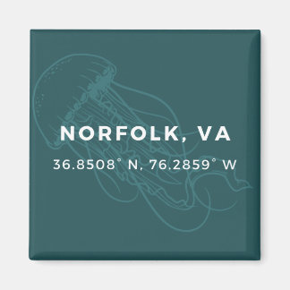Imán Magnate botón náutico - Coordenadas de Norfolk VA