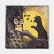 Magnate Cat Warning Owl Halloween Magnet