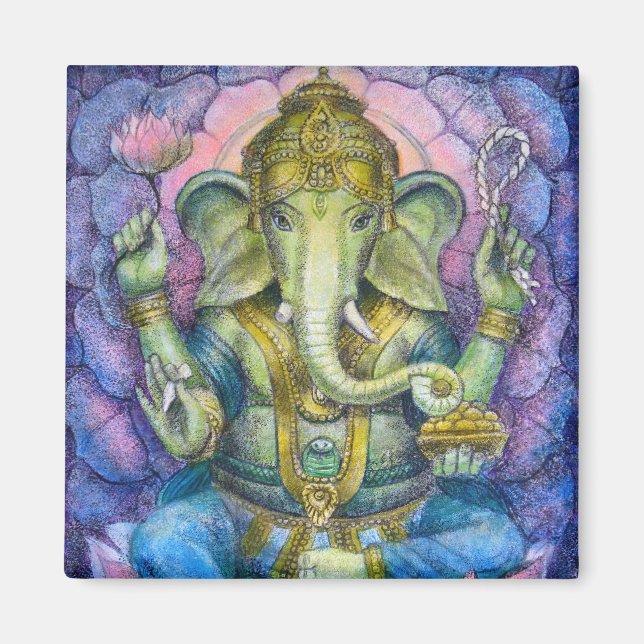 Imán Magnate cuadrado de Lotus Ganesha (Frente)