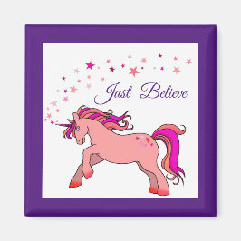 Imán Magnate cuadrado de Unicornio rosa