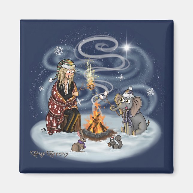 Imán Magnate de amigos de Santa Chris y Wilbur Fireside (Frente)