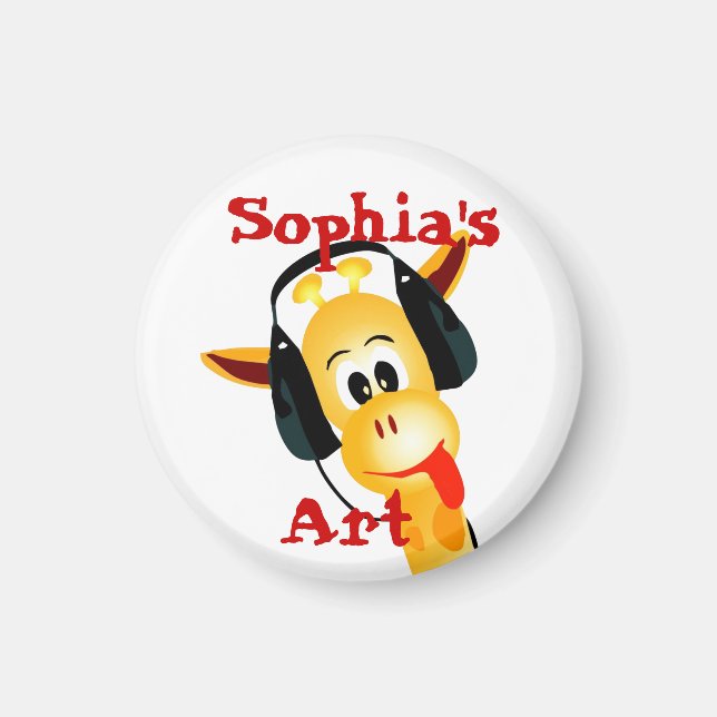 Imán Magnate de arte de jirafa infantil personalizado (Frente)