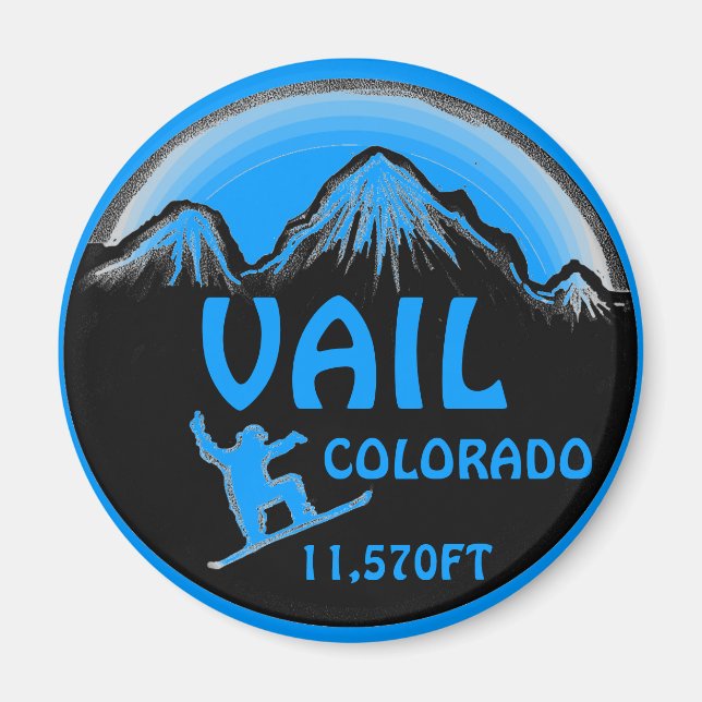 Imán Magnate de arte de snowboard azul de Vail Colorado (Frente)
