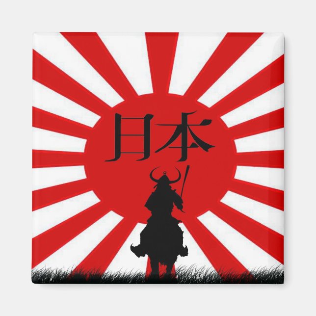 Imán Magnate de arte patriótico de bandera y samurai ja (Frente)