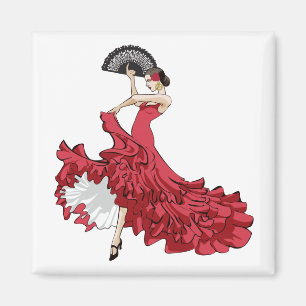 Imán Magnate de bailarina de flamenco con vestido rojo