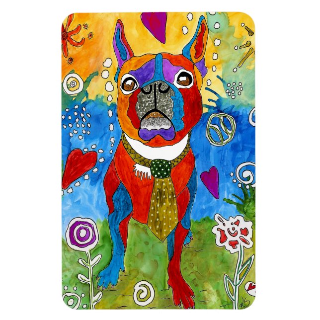 Imán Magnate de Boston terrier 4"x6", lindo y colorido (Vertical)