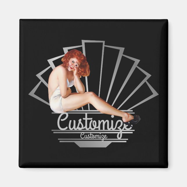 Imán Magnate de Chica de Pinup de Redhead (Frente)