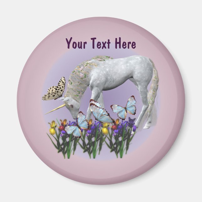Imán Magnate De Fantasía De Unicornio Blanco Y Mariposa (Frente)