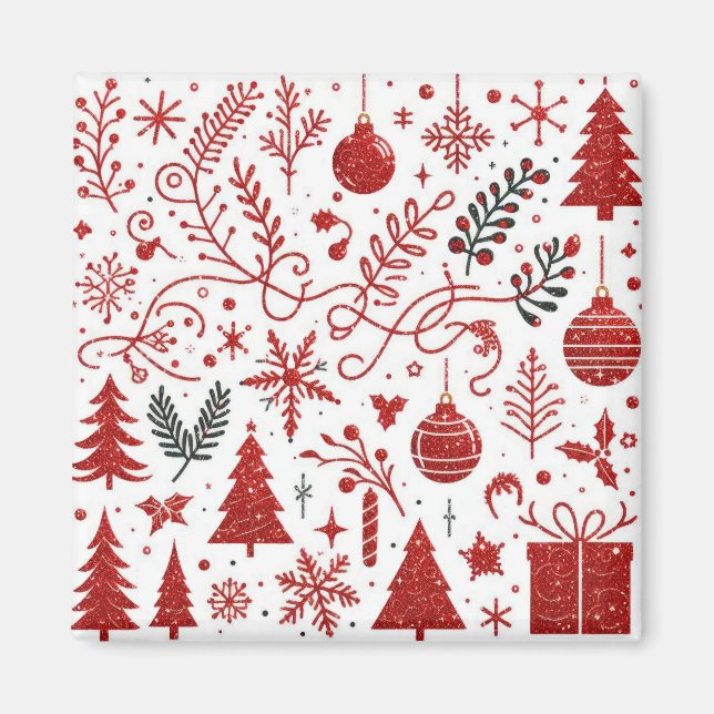 Imán Magnate de feriado blanco rojo (Frente)