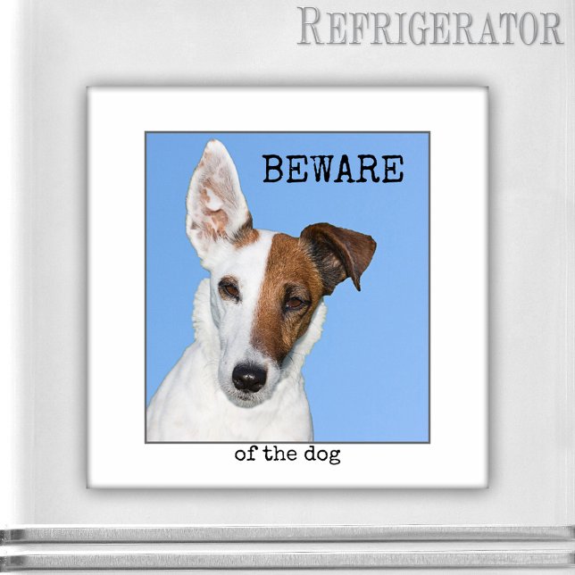 Imán Magnate de fotos de perros personalizado (Funny photo magnet featuring your own favorite photo framed by a minimalist white and gray border)