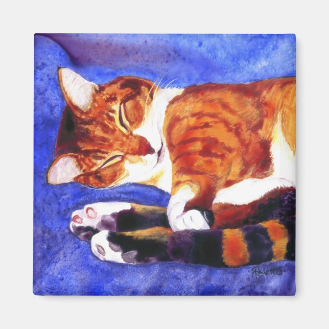 Imán Magnate de gatos de tabby - "Tiempo de siesta" (Frente)